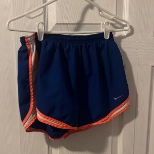 Nike Women's Blue Athletic Shorts with Bright Coral Accents